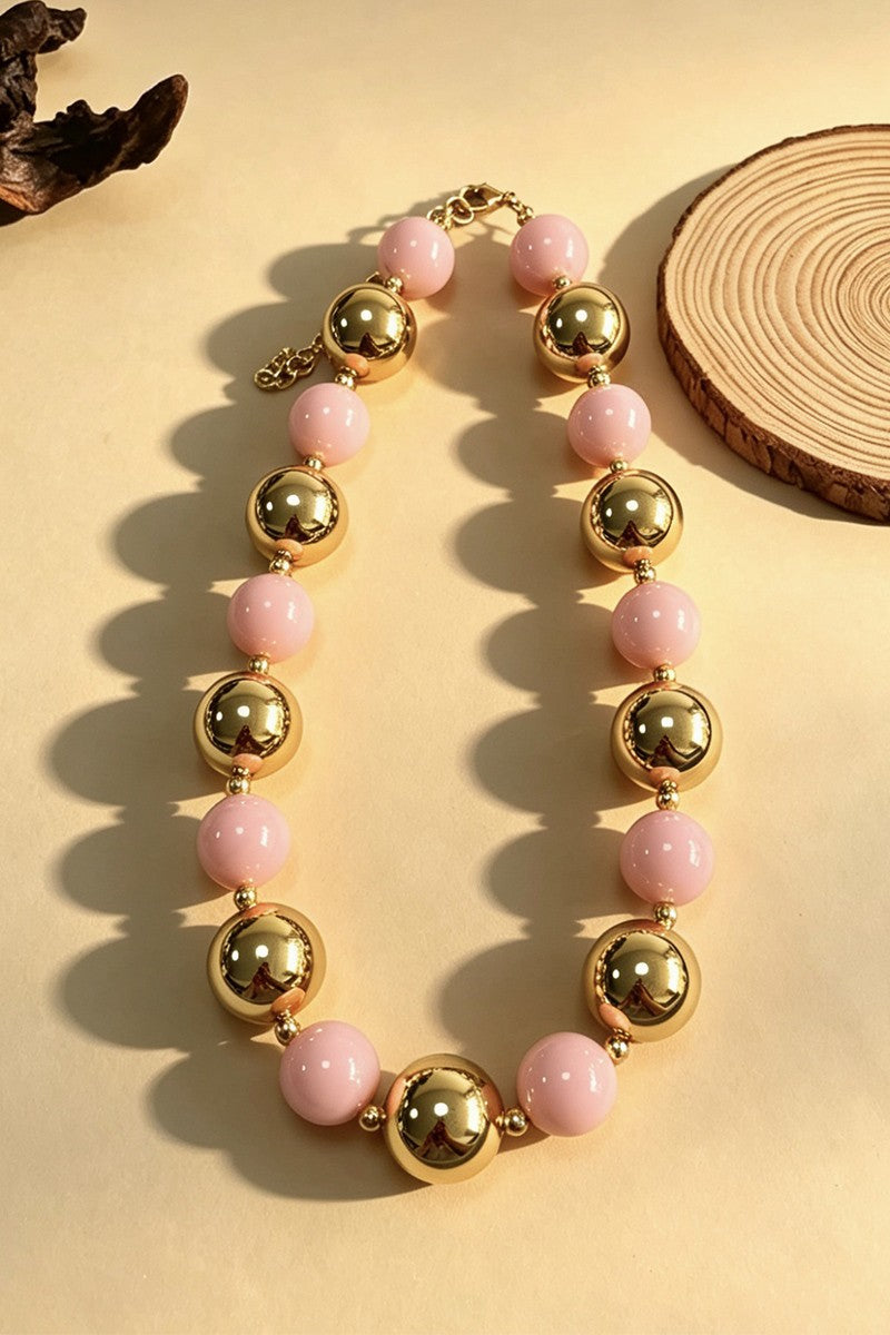 Contrast Bead Necklace Pink