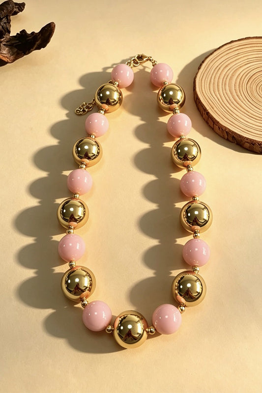 Contrast Bead Necklace Pink
