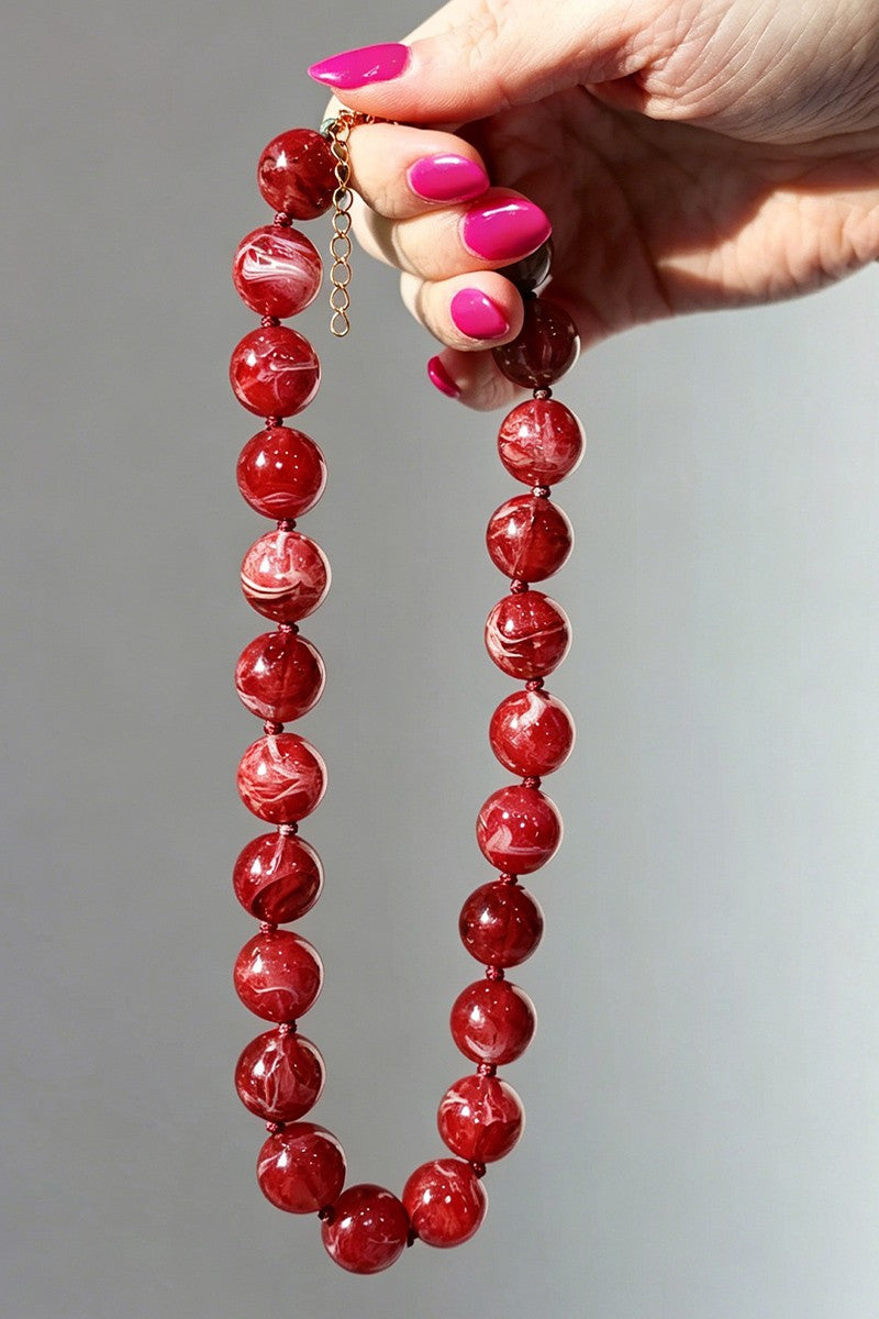 Cloud Bead Rope Necklace Red