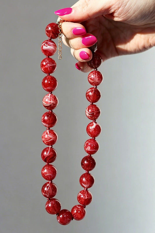 Cloud Bead Rope Necklace Red