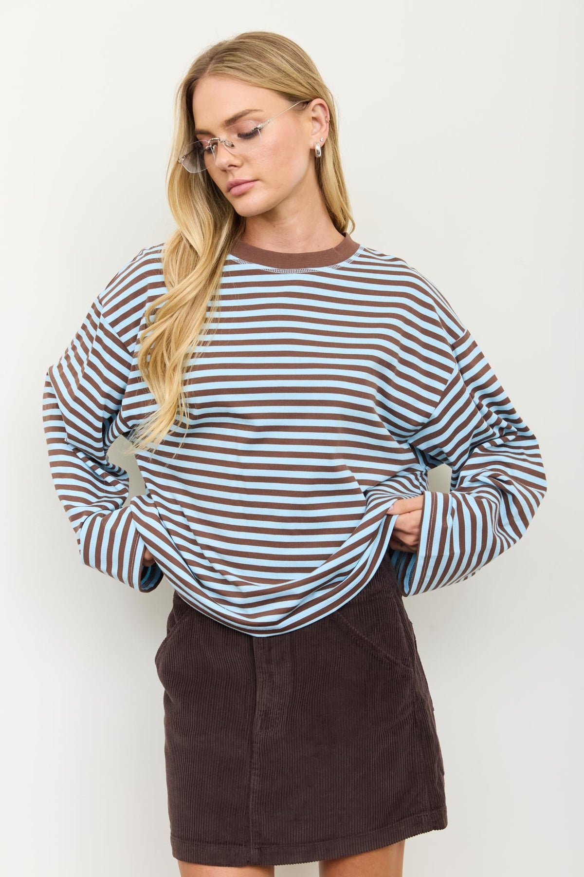 Striped Long Sleeve Top Blue