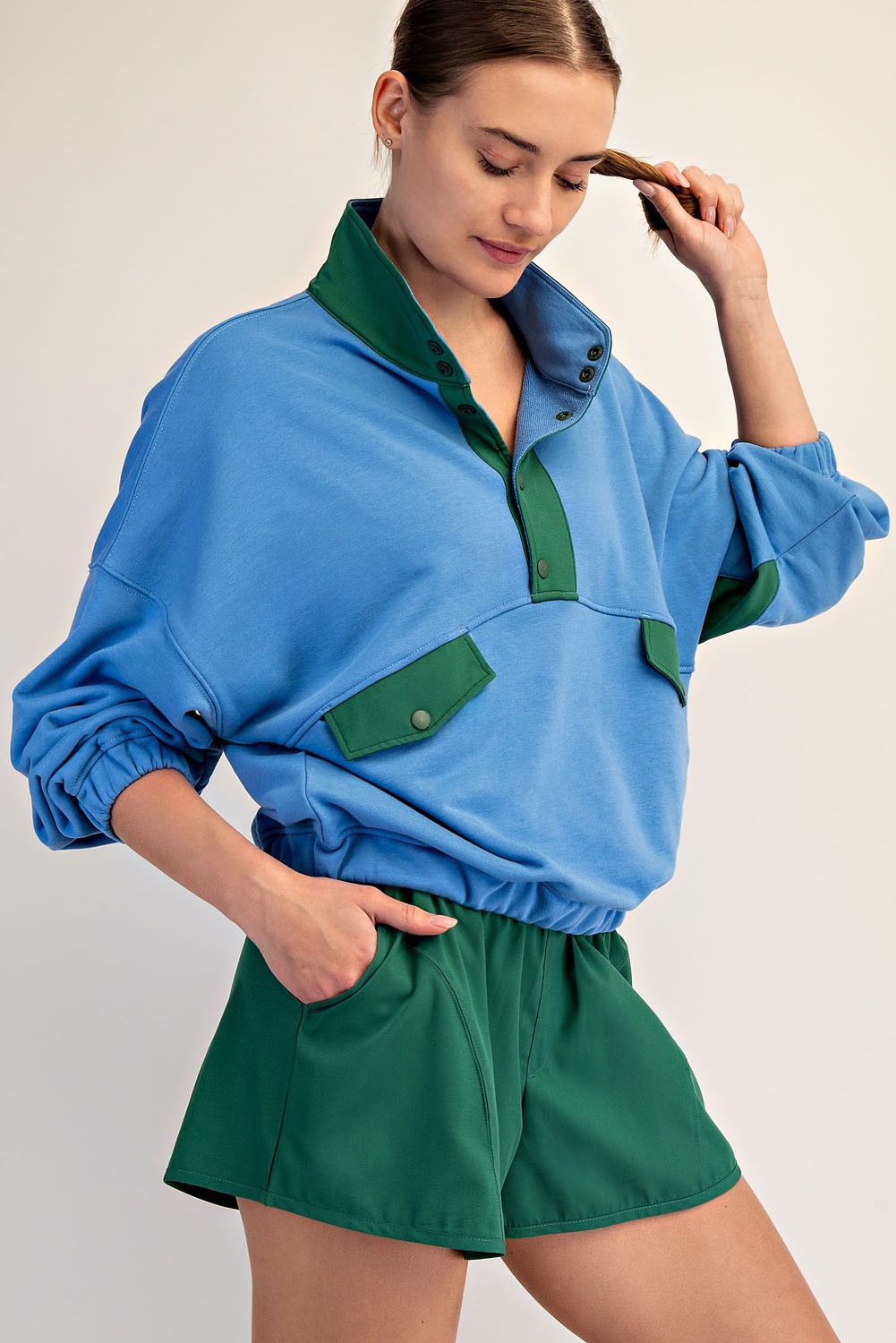 Terry Pullover & Shorts Set of 2 Aqua
