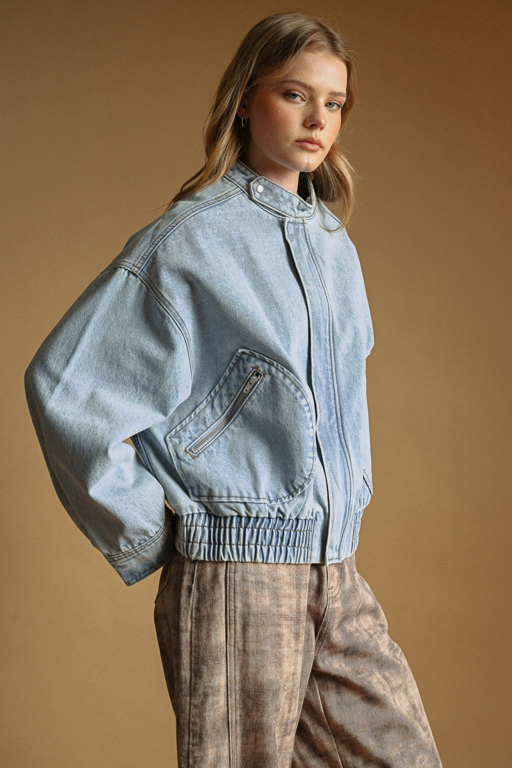 Washed Denim Bomber Jacket