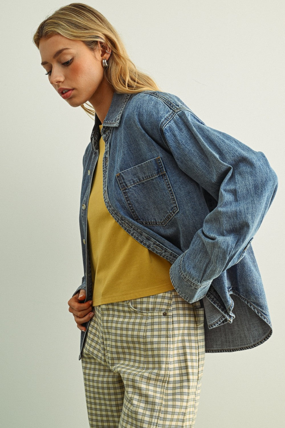 Washed Denim Button Down Top - Clothe Boutique