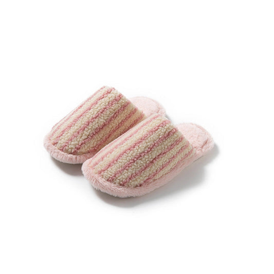 Plush Stripe Slippers Pink/Cream