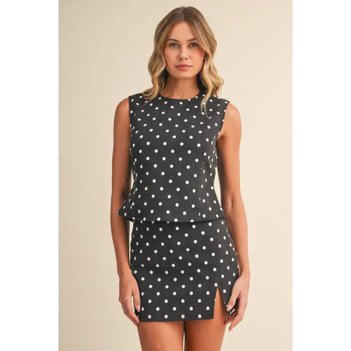 Open Back Polka Dot Top & Skirt Set of 2