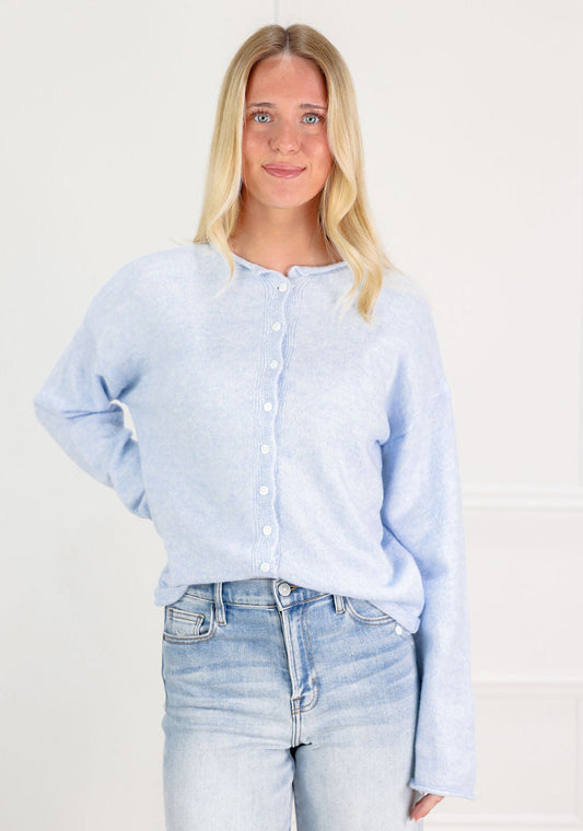 Essential Button Down Cardigan Sky - Clothe Boutique