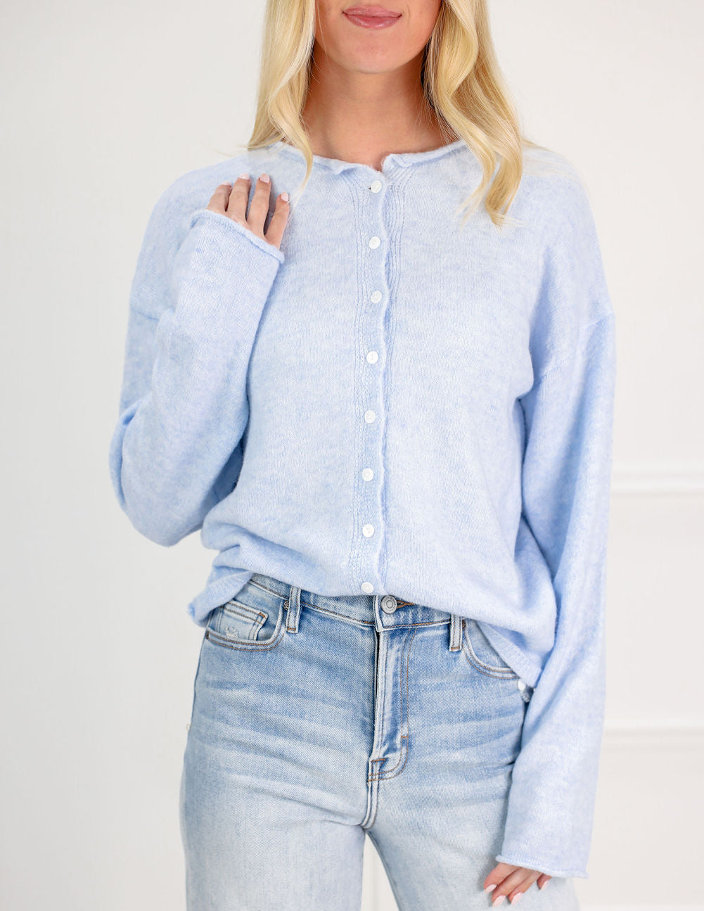 Essential Button Down Cardigan Sky - Clothe Boutique
