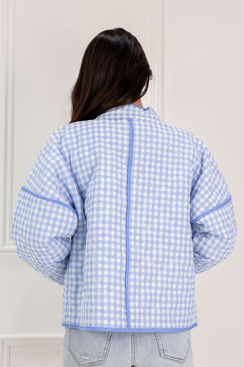 Quilted Plaid Jacket Light Blue - Clothe Boutique