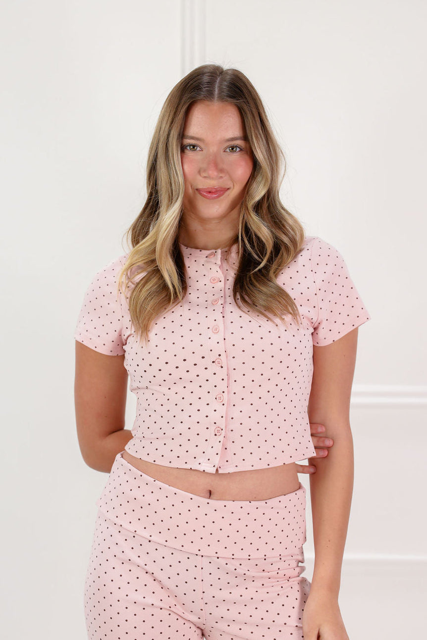 Pink Polka Dot Top & Pants Set Of 2 - Clothe Boutique