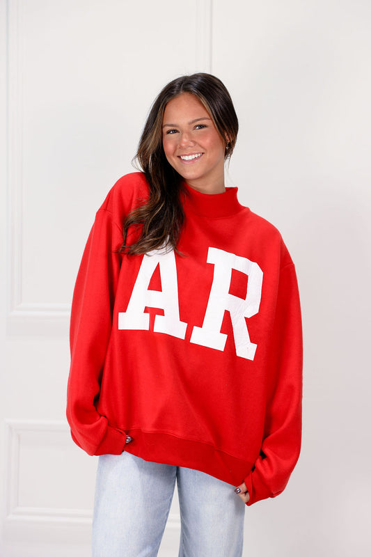 Reversible Arkansas/AR Mock Neck Sweatshirt Red