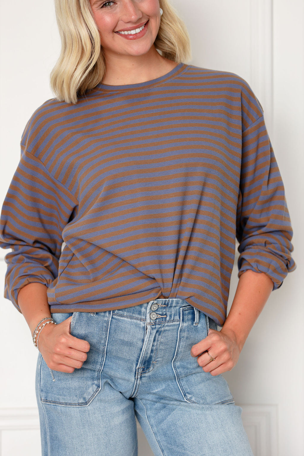 Olive/Charcoal Stripe Long Sleeve Top