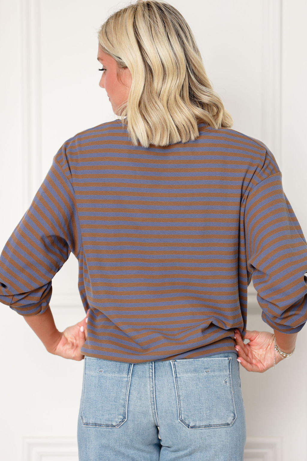 Olive/Charcoal Stripe Long Sleeve Top