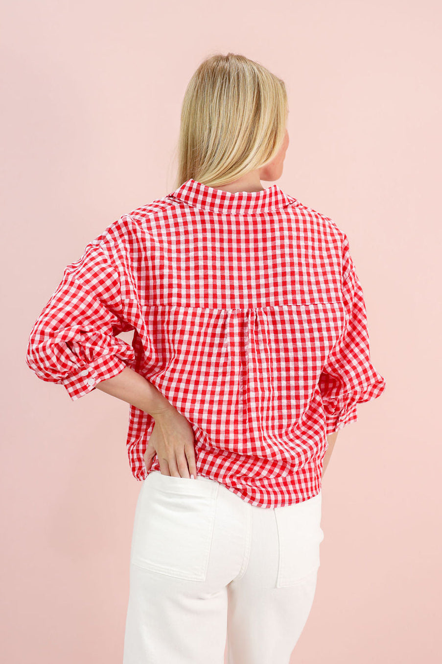 Gingham Button Down Shirt Red/White - Clothe Boutique