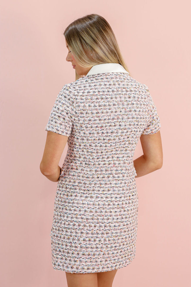 Multi Tweed Collared Mini Dress - Clothe Boutique