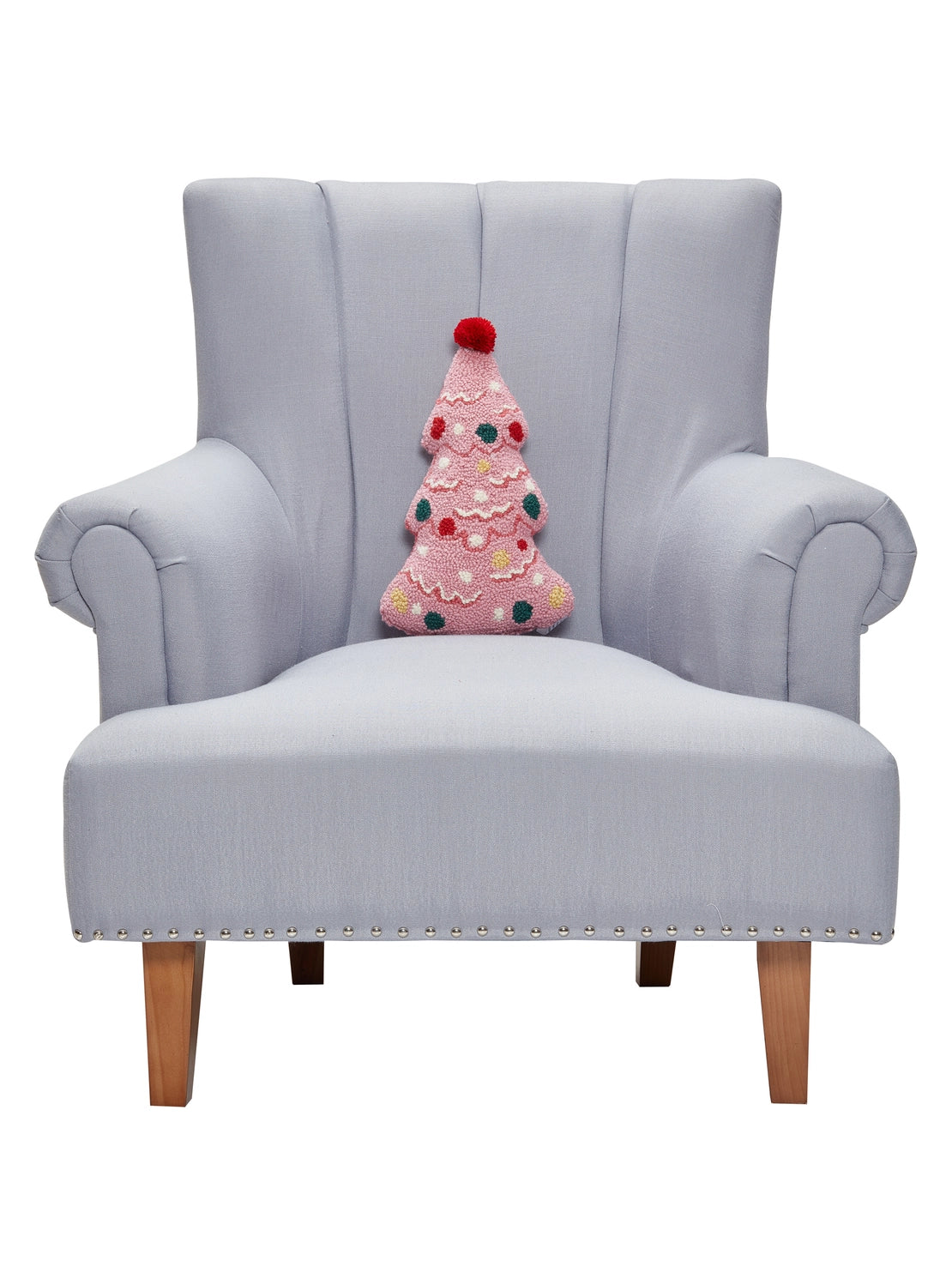 Pink Holiday Tree W/ Pom Hook Pillow