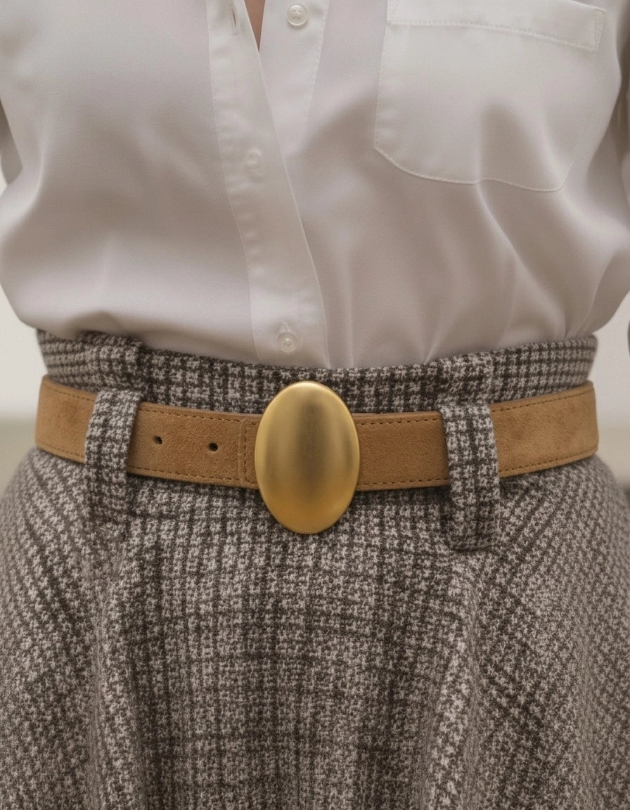 Vertical Oval Suede Belt Tan