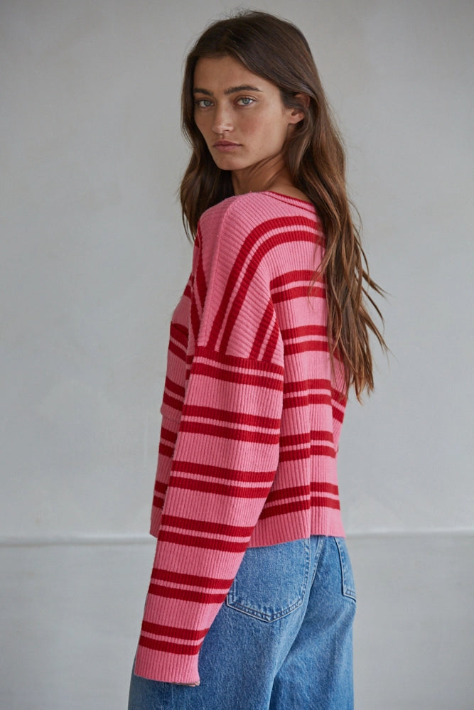 Pink/Red Double Stripe Knit Top - Clothe Boutique