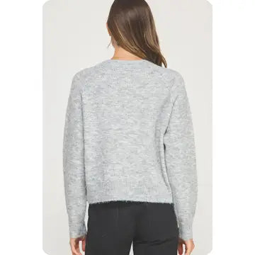 Multi Color Heart Button Cardigan Grey - Clothe Boutique