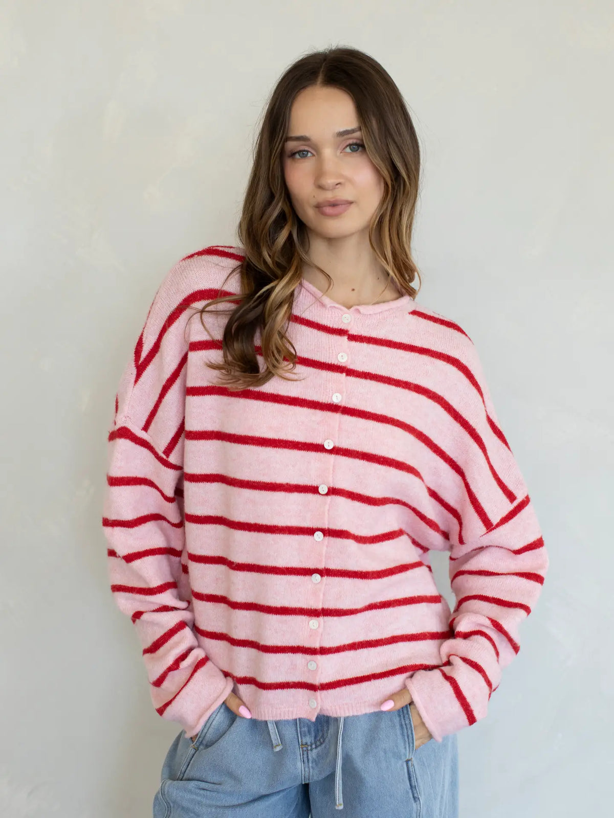 Striped Piper Cardi Pink/Red