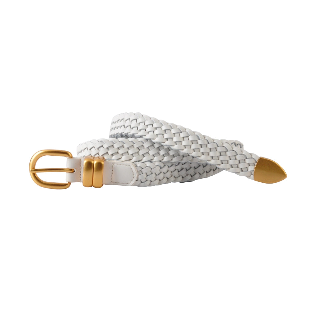 Leather Braided Belt White