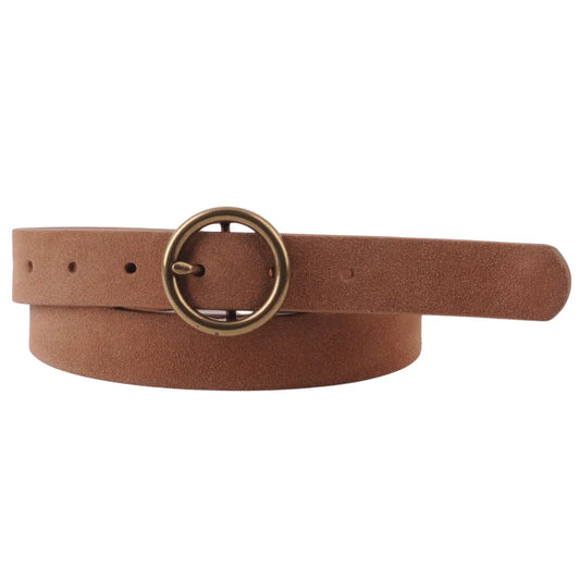 Brass Circle Belt Camel Suede