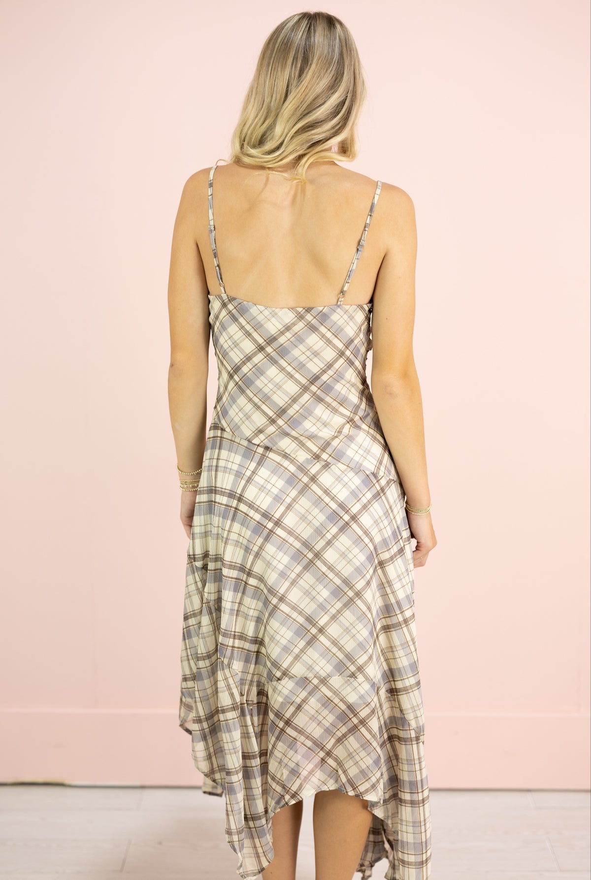 Plaid Asymmetrical Midi Dress