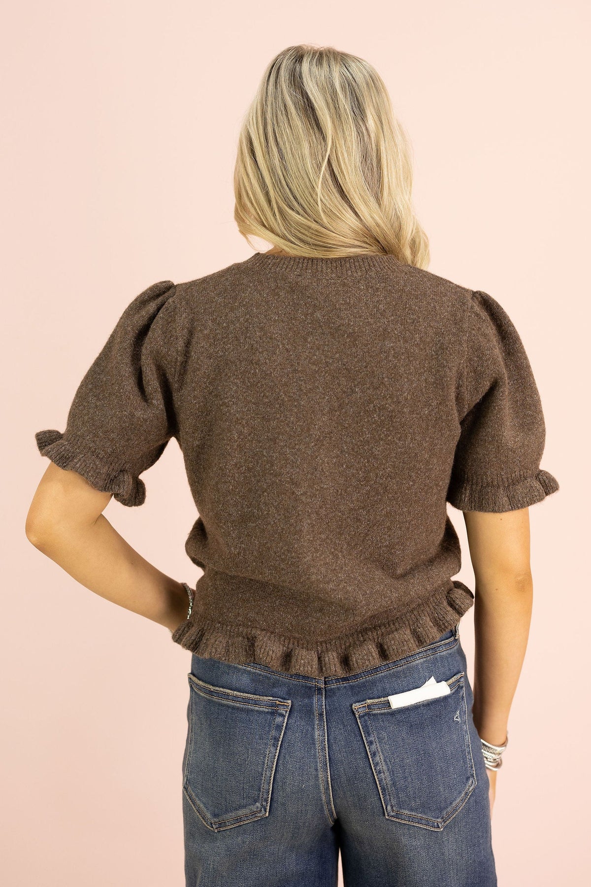 Phoebe Puff Sleeve Cardigan Brown