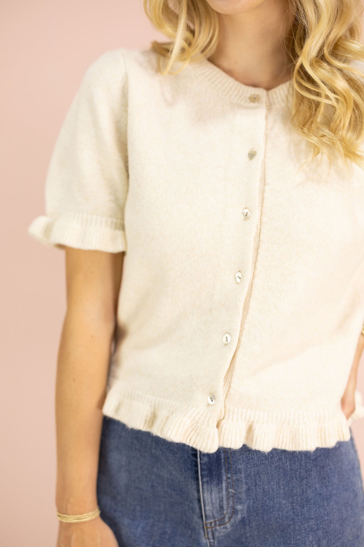 Phoebe Puff Sleeve Cardigan Cream