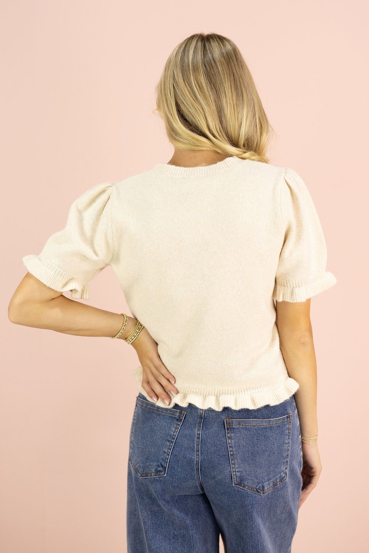 Phoebe Puff Sleeve Cardigan Cream