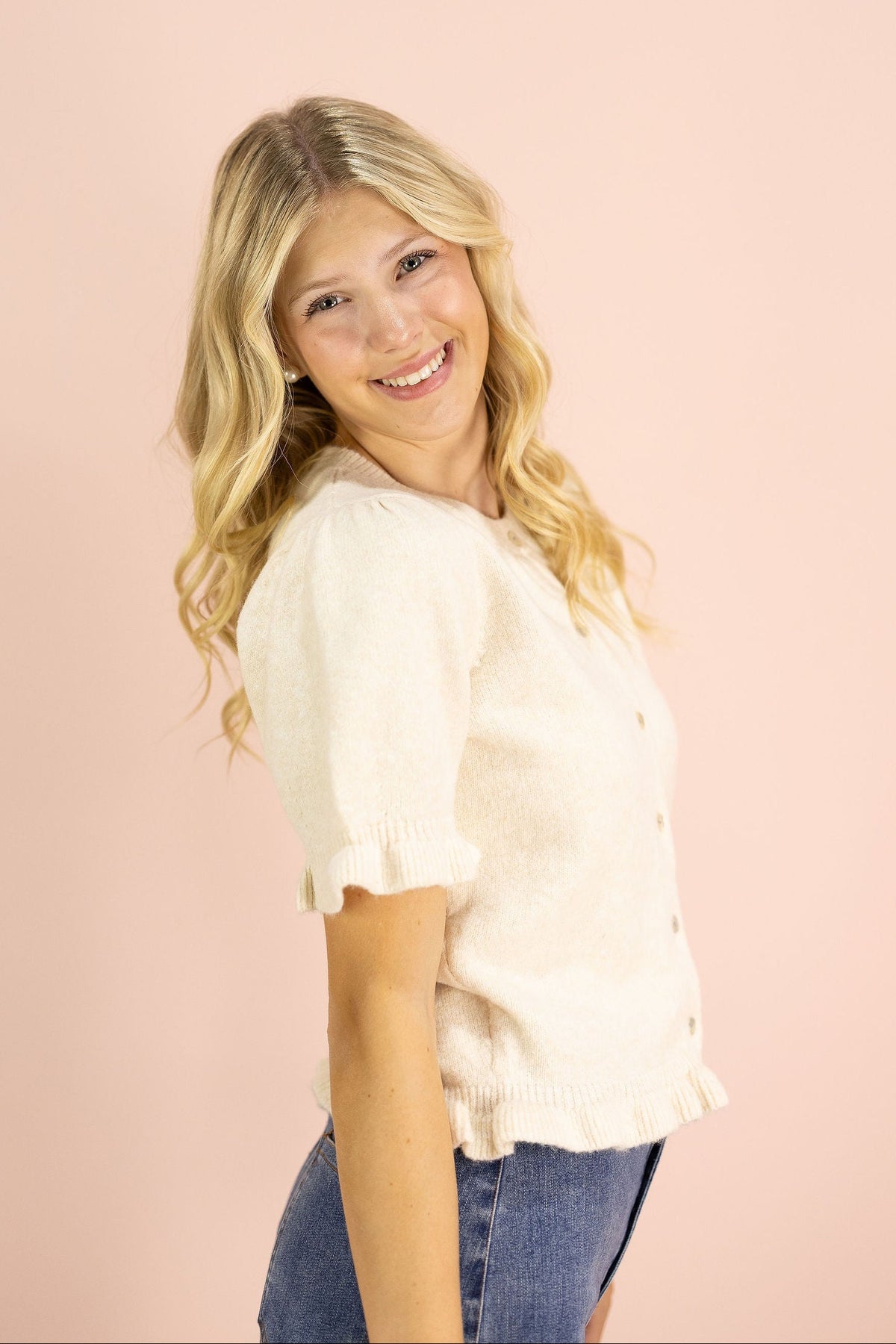 Phoebe Puff Sleeve Cardigan Cream