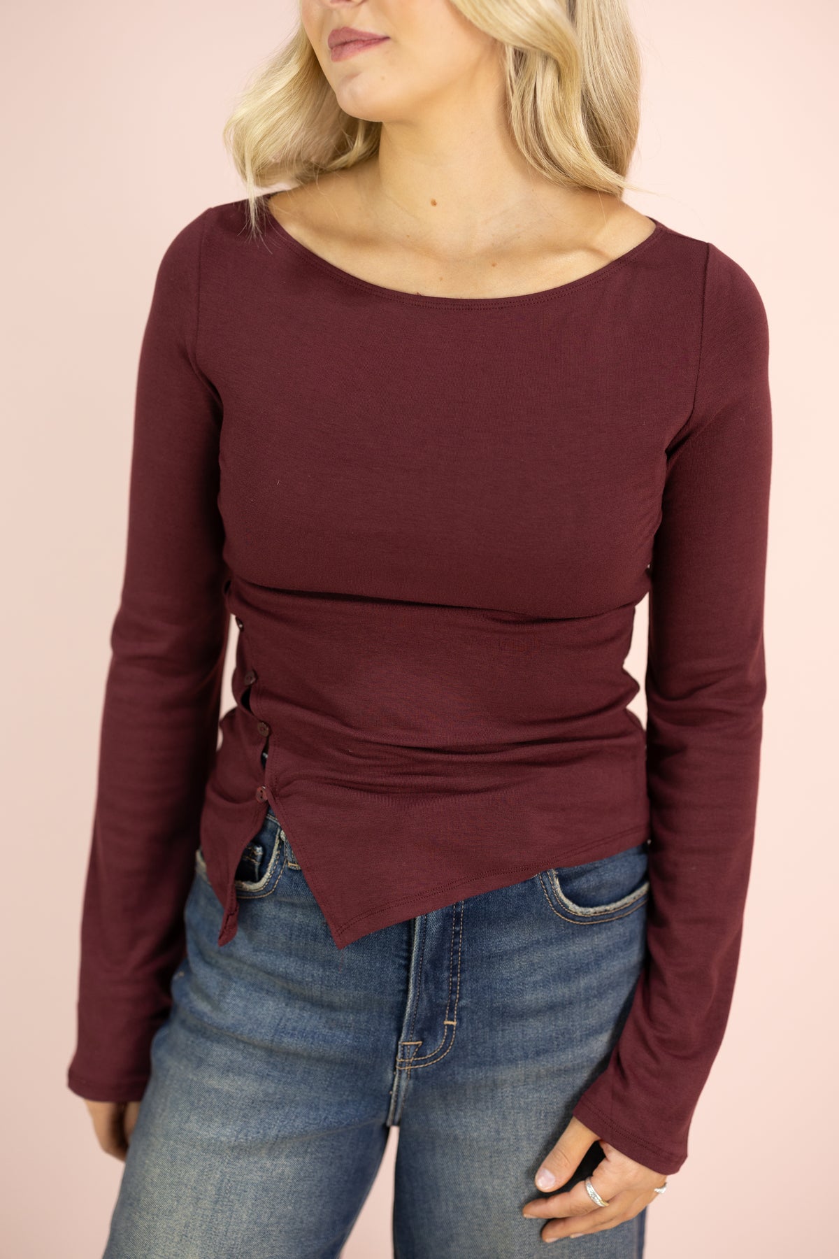 Oxblood Asymmetrical Knit Top