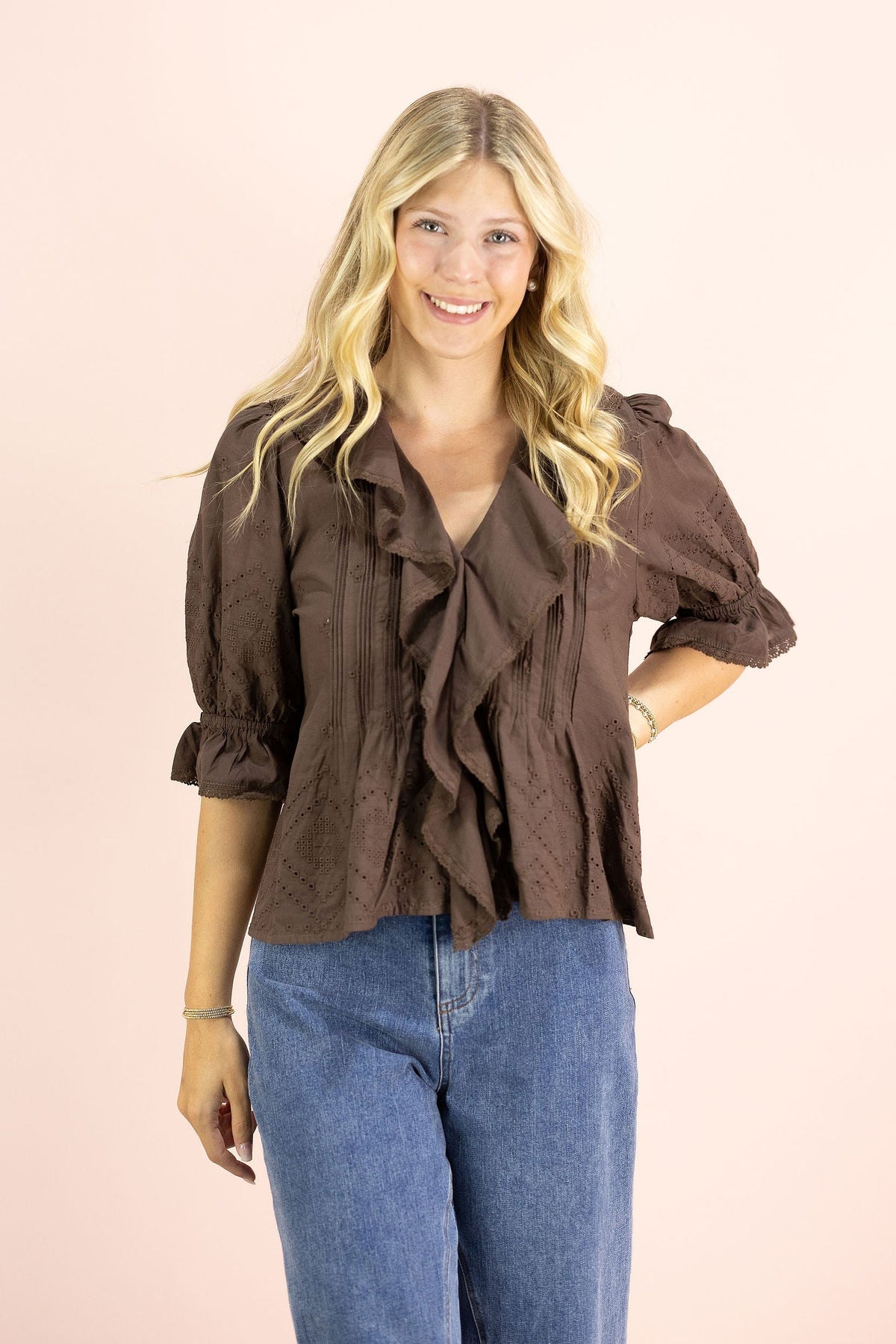 Juliette Ruffle Top Brown