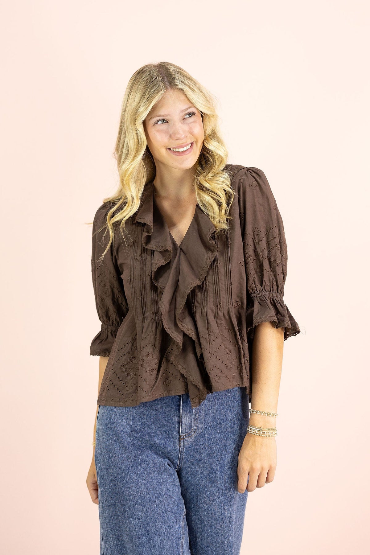 Juliette Ruffle Top Brown
