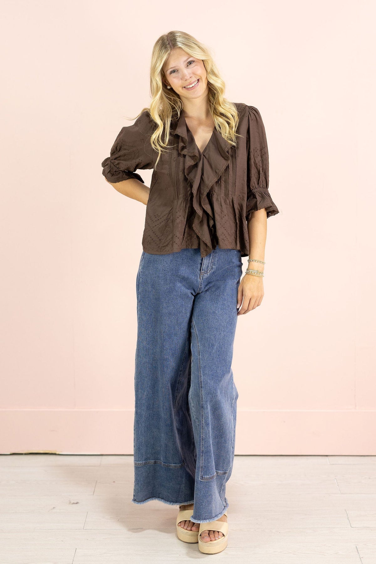 Juliette Ruffle Top Brown