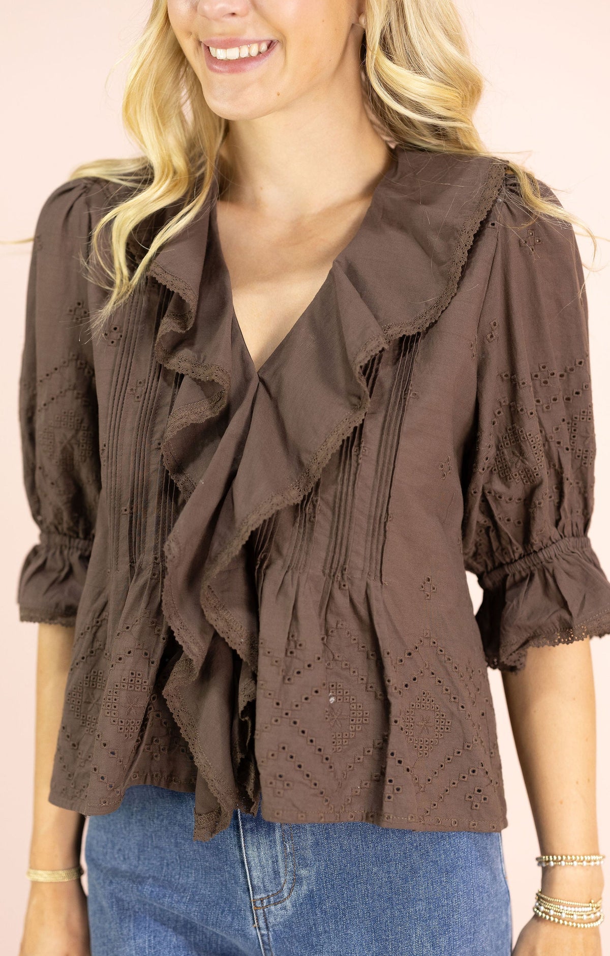 Juliette Ruffle Top Brown