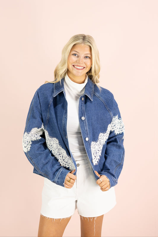Contrast Lace Detail Denim Jacket