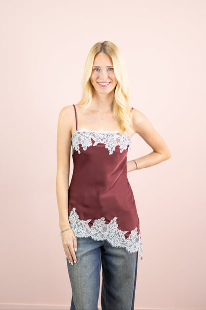 Lace Asymmetrical Cami Wine