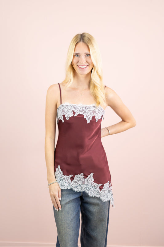 Lace Asymmetrical Cami Wine