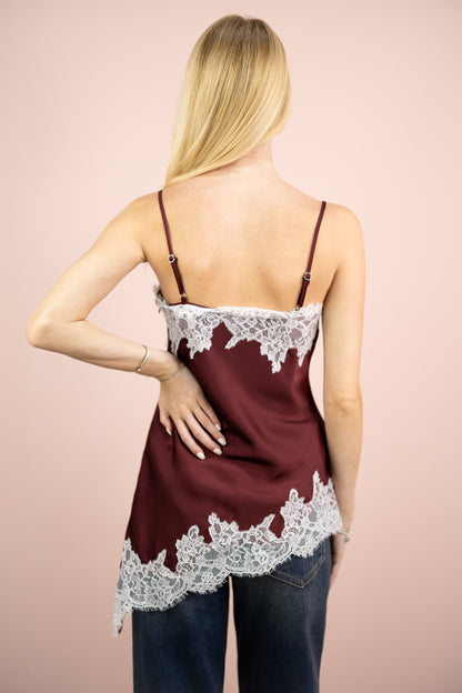 Lace Asymmetrical Cami Wine
