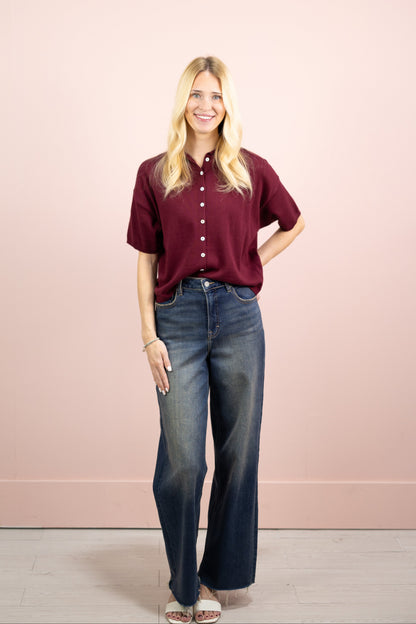 Short Sleeve Cardi Burgundy