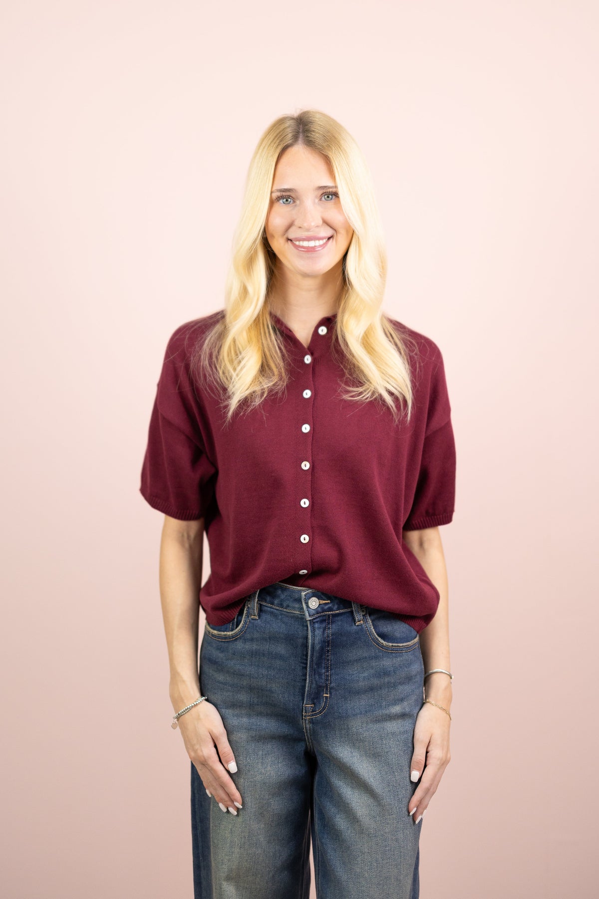 Short Sleeve Cardi Burgundy