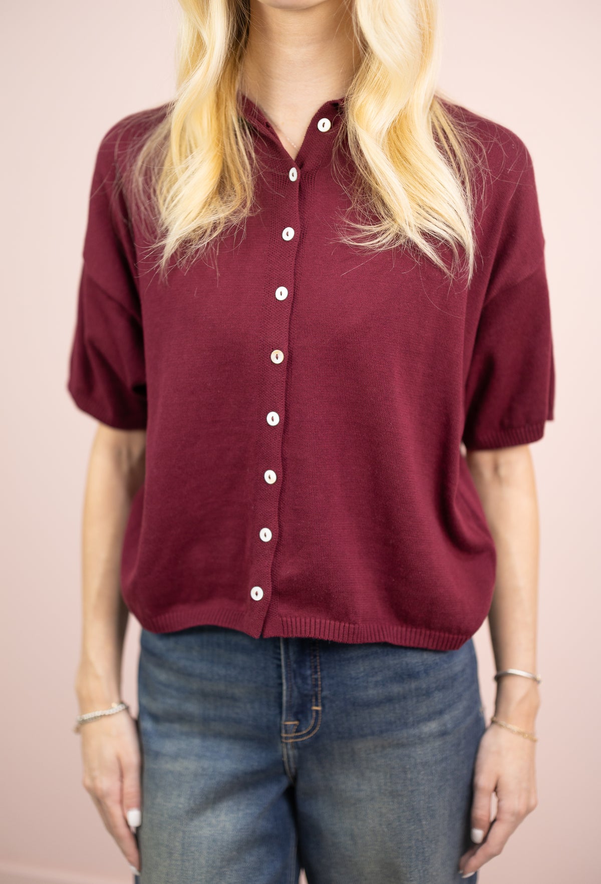 Short Sleeve Cardi Burgundy