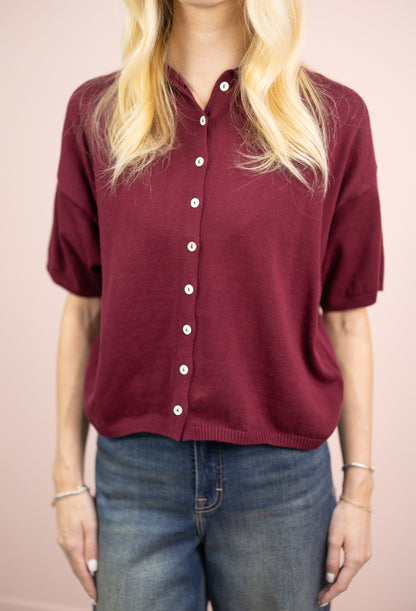 Short Sleeve Cardi Burgundy