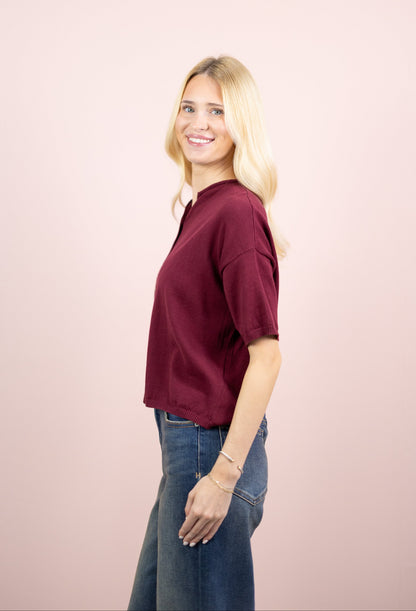 Short Sleeve Cardi Burgundy