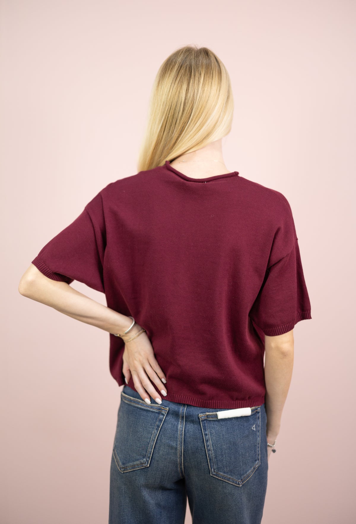Short Sleeve Cardi Burgundy