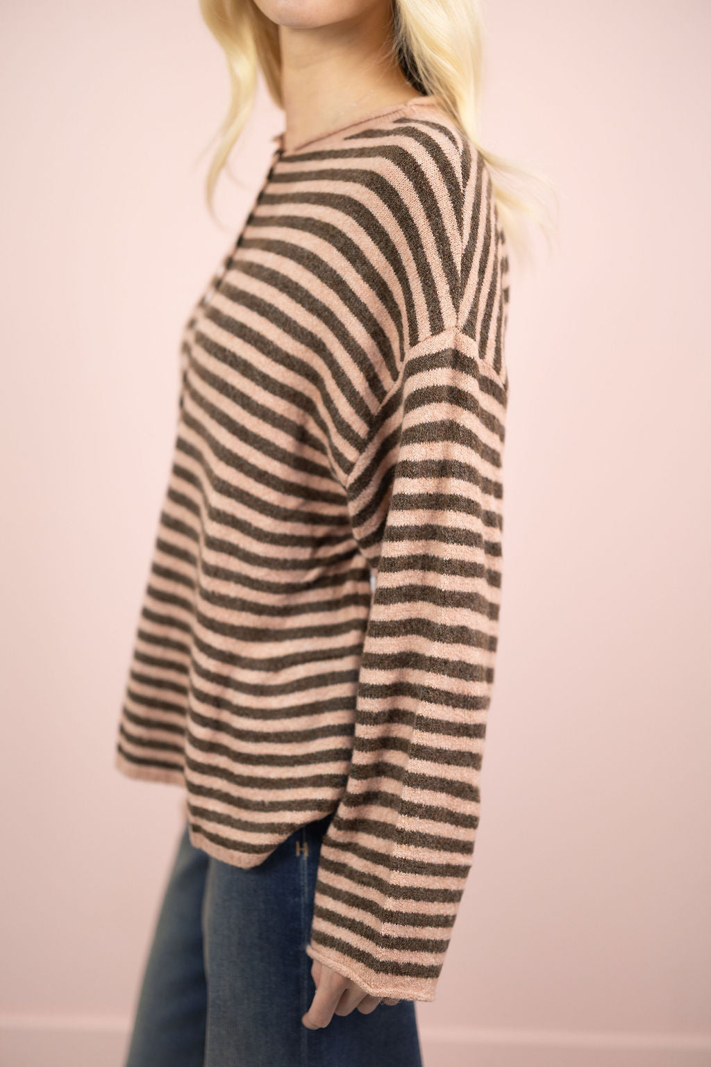 Stripe Henley Sweater Brown/Pink