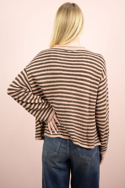 Stripe Henley Sweater Brown/Pink