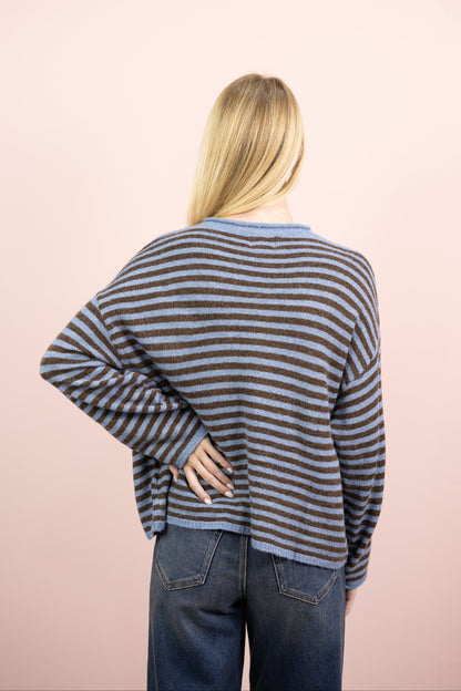 Stripe Henley Sweater Blue/Brown