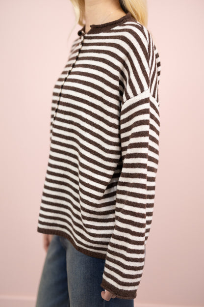 Stripe Henley Sweater Brown/Cream